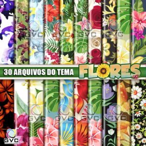 Kit Digital Flores Fundos Papéis