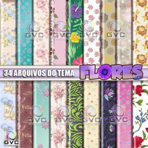 Kit Digital Flores Fundos Papéis