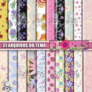Kit Digital Flores Fundos Papéis