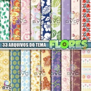 Kit Digital Flores Fundos Papéis