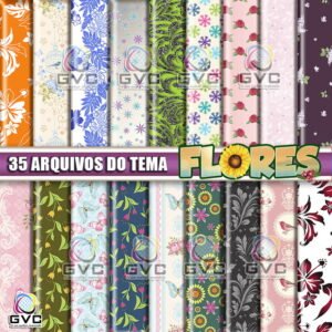 Kit Digital Flores Fundos Papéis