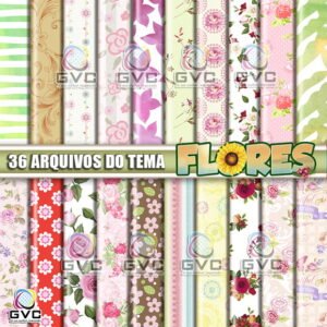 Kit Digital Flores Fundos Papéis
