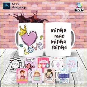 10 Artes Editáveis Canecas Dia Das Mães + Mockups