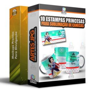 10 Artes Sublimação de canecas Estampas Princesas Inverno