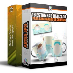 16 Artes para Sublimação de canecas Estampas Batizado