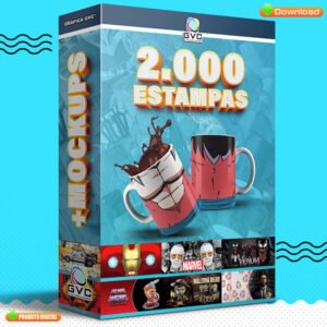 2.000 Estampas para sublimação de canecas + 2.000 Mockups