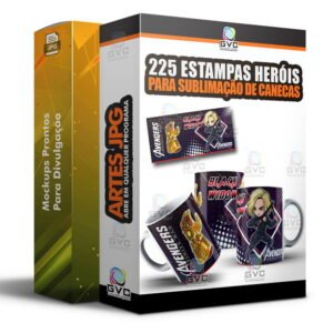 225 Artes para Sublimação de canecas Estampas Super Heróis