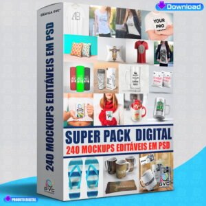 240 Mockups Editáveis PSD Profissional Sublimação