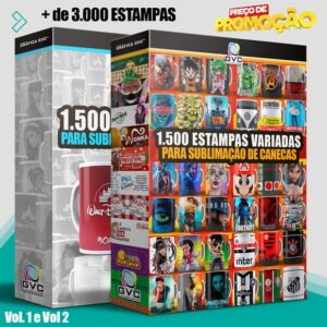 3.000 Artes Estampas Canecas Sublimação Vol.1 e Vol.2