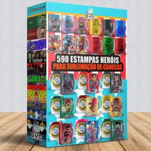 590 Artes Estampas Canecas Super Heróis Editáveis