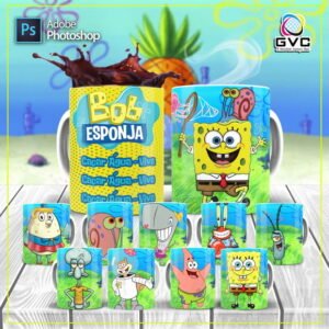 Artes Estampas Bob Esponja Sublimação Canecas PSD/JPG
