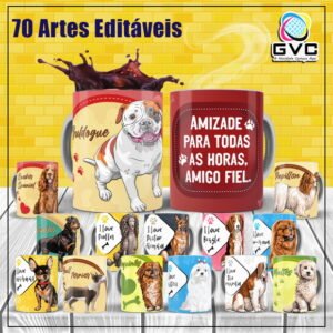 Artes Estampas Canecas Pets Cachorros Editáveis PSD