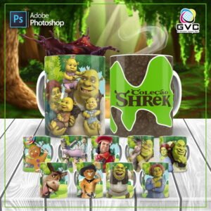 Artes Estampas Shrek Sublimação Canecas Editáveis PSD/JPG