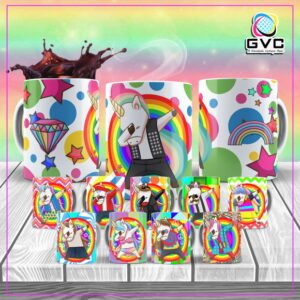 Artes Estampas Sublimação Canecas Unicórnios Editáveis PSD