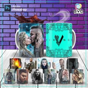 Artes Estampas Vikings Sublimação Canecas Editáveis PSD/JPG