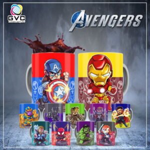 Artes Estampas Vingadores Geek Sublimação Canecas Editáveis