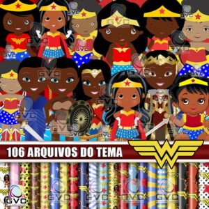 Kit Digital Mulher Maravilha Cute Negra Afro