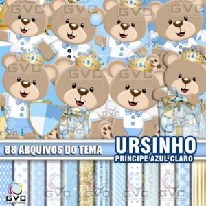 kit Digital Ursinho Príncipe Azul Claro