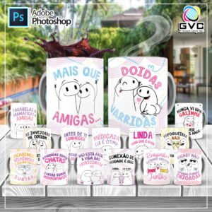 Artes Estampas Caneca Bento Flork Amigas Editáveis