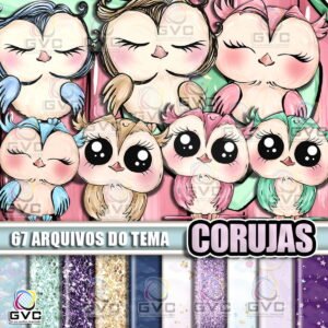 Kit Digital Corujas Aquarela