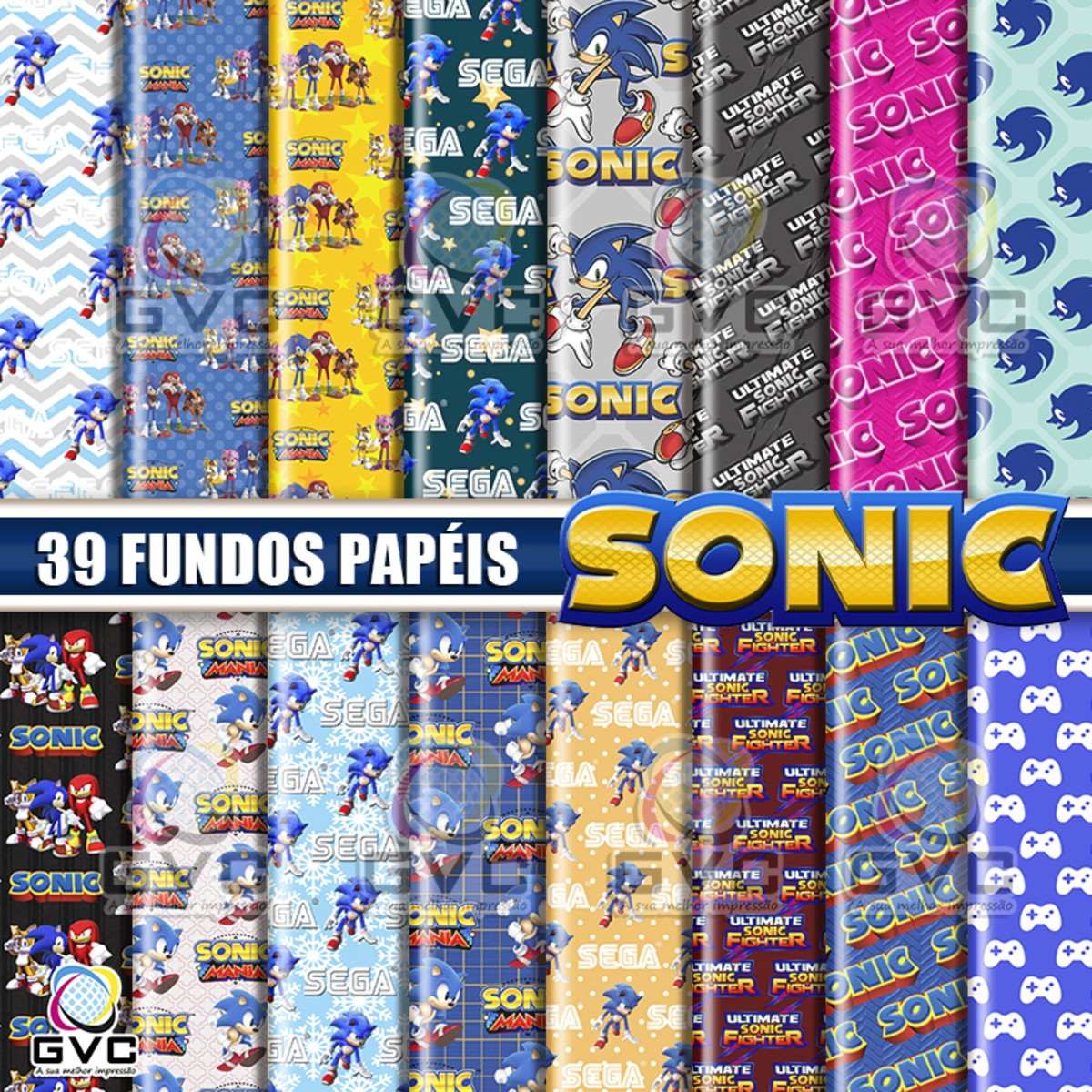 Kit Digital Sonic Fundos Papéis - GVC Digital