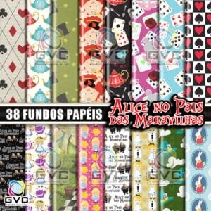 Kit Digital Alice no País das Maravilhas Fundos Papéis
