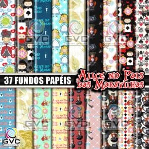 Kit Digital Alice no País das Maravilhas Fundos Papéis