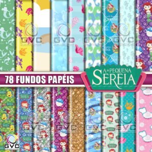 Kit Digital Pequena Sereia Fundos Papéis