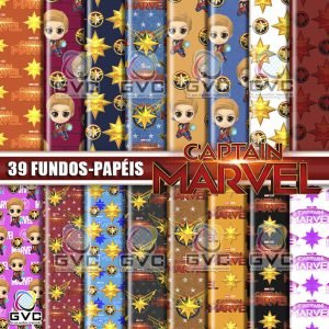 Kit Digital Capitã Marvel Fundos Papéis