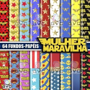 Kit Digital Mulher Maravilha Fundos Papéis