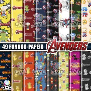 Kit Digital Vingadores Fundos Papéis