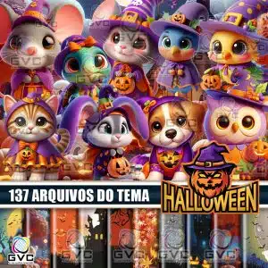 Kit Digital Halloween Animais Fofos